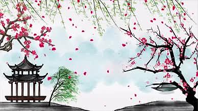 春天桃花元素背景视频视频的预览图